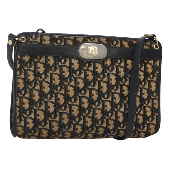 DIOR Trotter Canvas Shoulder Bag Navy Gold - Picture 1 of 16